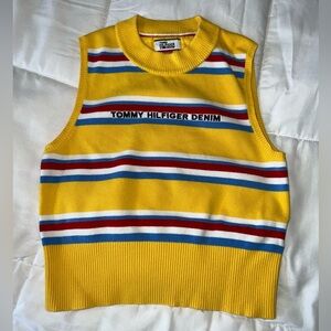 Vintage Tommy Hilfiger Striped Yellow Sleeveless Sweater